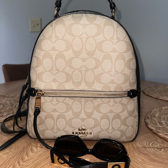 Coach Cream and Chocolate Brown Signature Backpack with Monogram Pattern - Picture 11 of 12